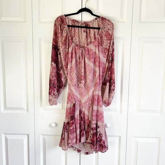 Free People Pink Puff Sleeve Billowy Open Back Mini Dress Women's Size Medium M - Picture 2 of 11